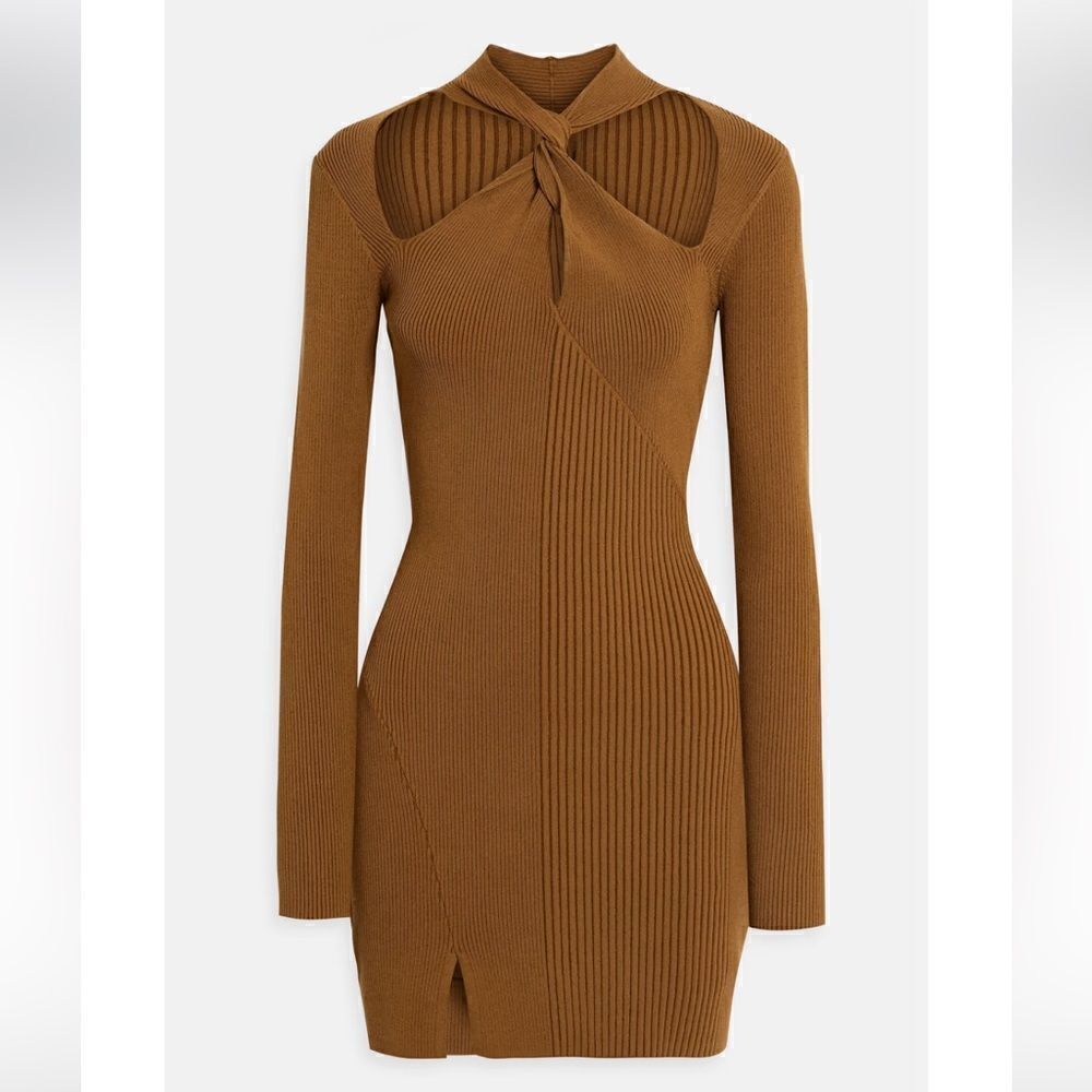 NEW Nicholas Braulia Long Sleeve Neck Twist Mini Sweater Dress Cigar Size Medium